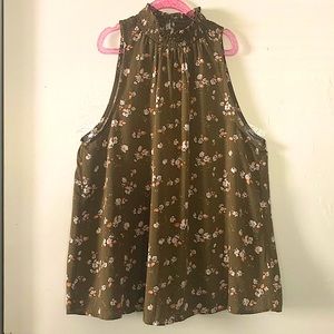 Brand new sleeveless floral blouse with ruched neck